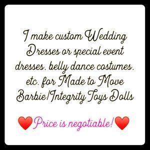Custom dresses for Barbie & Integrity Toys dolls. Price negotiable!
